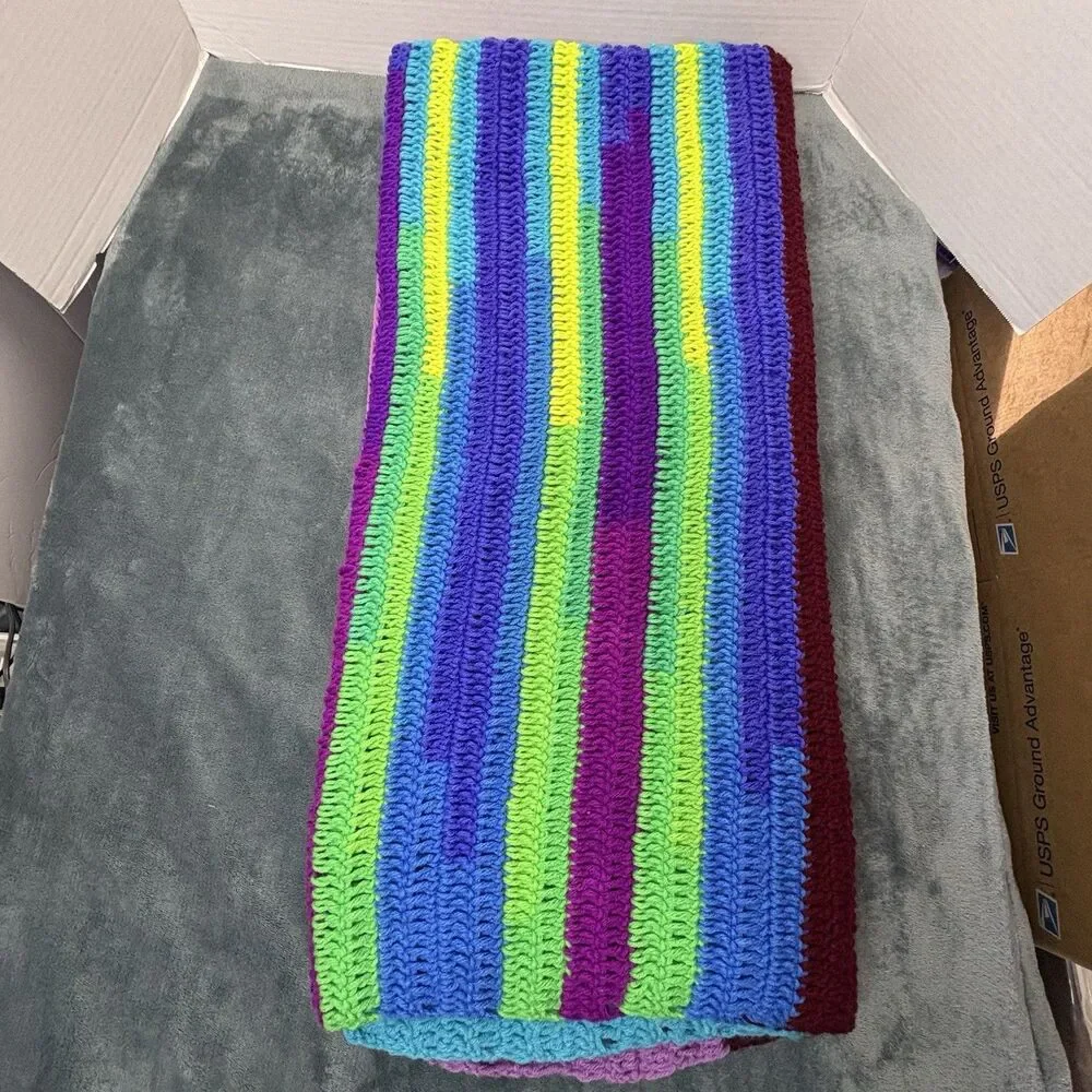 Colorful Afghan Crocheted Blanket Throw Multi-color 55